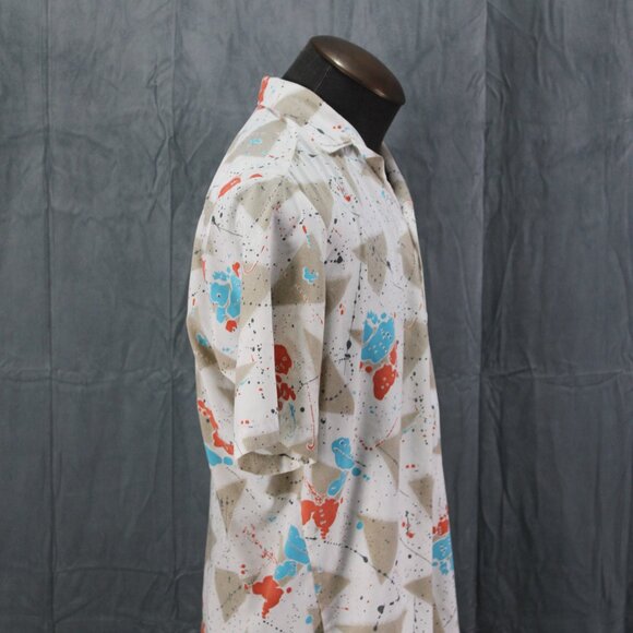 Vintage Button Down Shirt - Adstract Triangle and Splatter Pattern - Men's Large - Picture 8 of 10